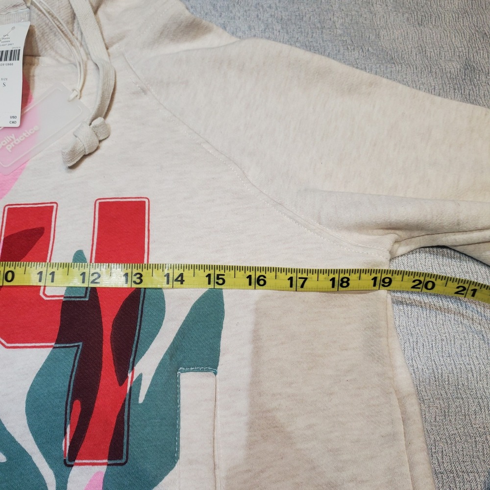 Daily Practice by Anthro Slim Fit Hoodie 74 Floral Graphic Heather Oatmeal S - Picture 14 of 16